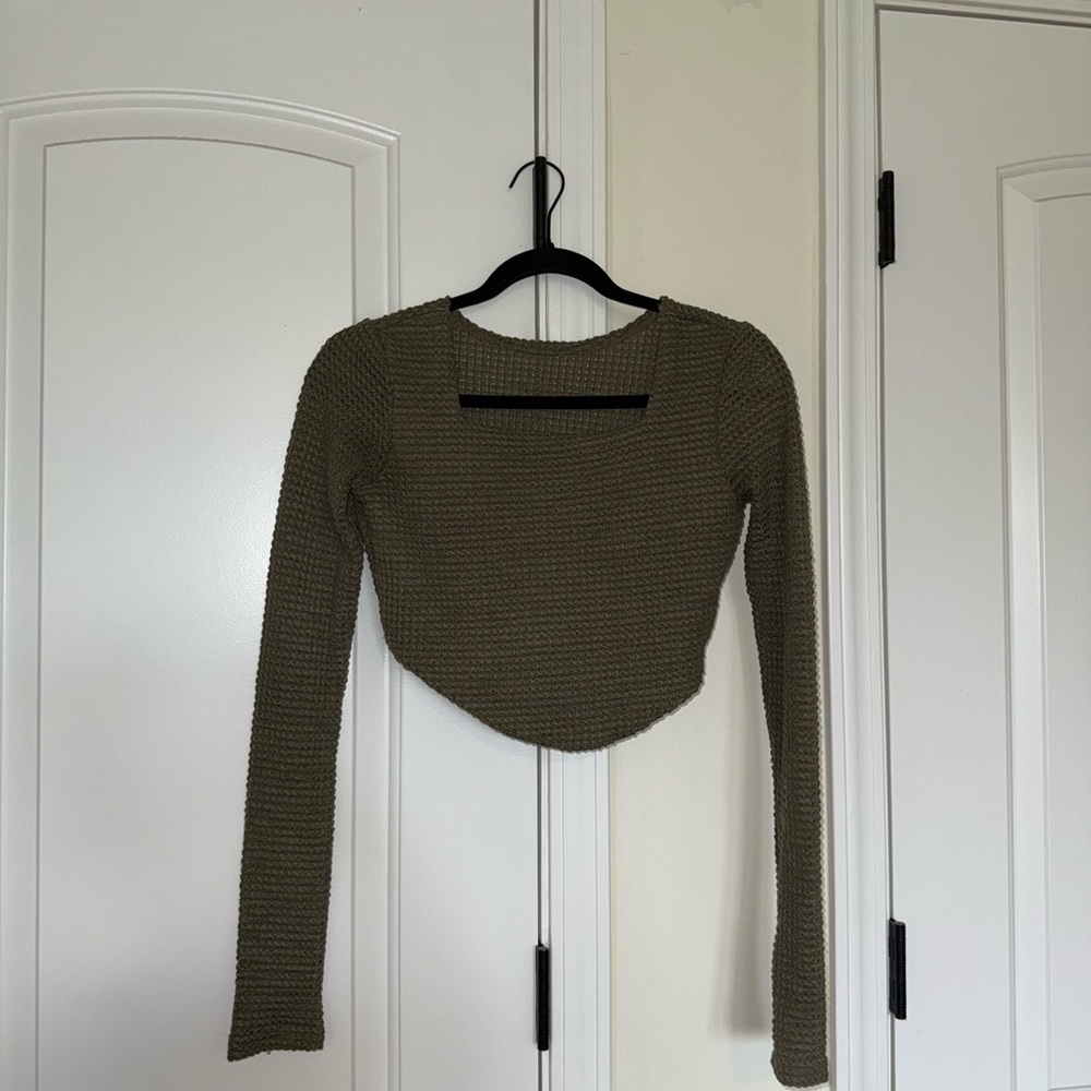 Olive Green Long Sleeve Knit Crop Top